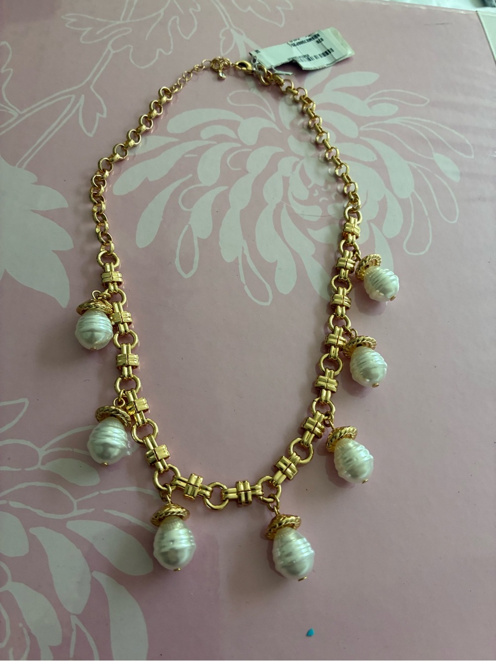 Vince Camuto Gold Tone Necklace with White Pearl Drops